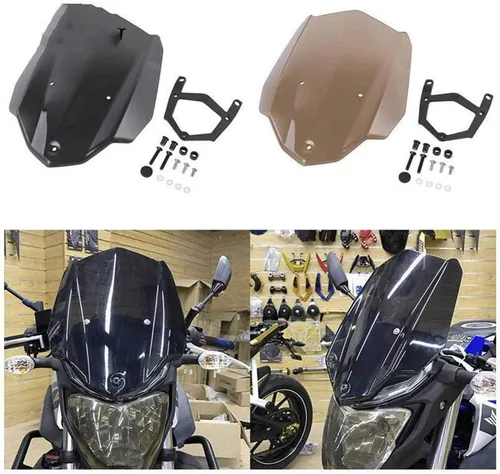 Vista 7 de GLoyer Motorcycle Windshield Compatible with MT03 MT 03 2016-2018 Mounting Bracket Windshield Smoke Color and Black Color Moto Windscreens Wind