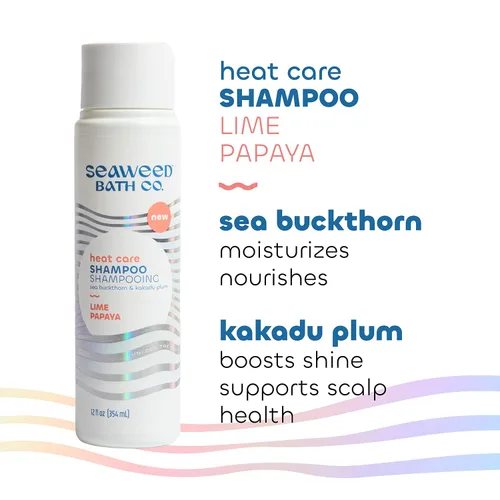 Vista 4 de Seaweed Bath Co. Champú para el cuidado del calor, aroma a papaya de lima, 12 onzas, algas cosechadas de forma sostenible, espino cerval de mar