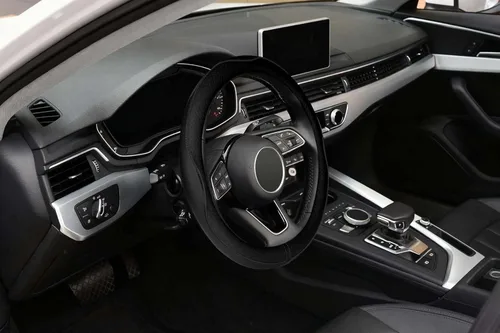 Vista 4 de LABBYWAY Funda de cuero de microfibra para volante, universal de 14.5-15 pulgadas, antideslizante, accesorios interiores de automóvil para hombres