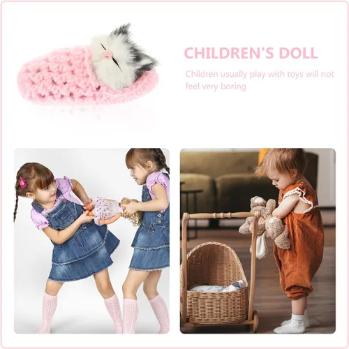 Vista 4 de Ciieeo - Muñeca de gato dormido en pantufla, mini gatito en zapato con sonidos de maullidos, juguete de mano para niños y niñas, decoración