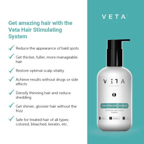 Vista 5 de Champú estimulante para el crecimiento del cabello. Tratamiento sin medicamentos con trichogen y follicusan para hombres y mujeres - 27 fl. oz - Veta