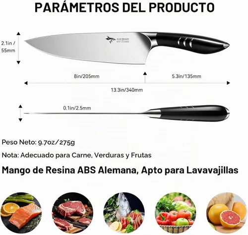 Vista 6 de MAD SHARK Cuchillo de chef de 8 pulgadas, cuchillo de cocina de alto carbono de acero inoxidable con mango ergonómico, cuchillo de cocina con caja