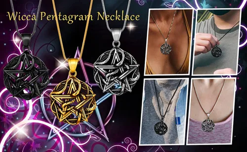 Vista 2 de Pentagram Pentacle Wiccan Necklace -Star Satanic Pendant 316L Stainless Steel Traditional Seal of Solomon Tetragrammaton Eliphas Levis Pentagra