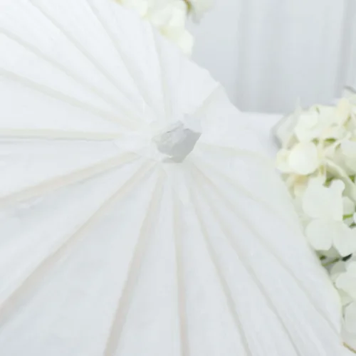 Vista 9 de Efavormart - Paquete de 4 mini paraguas de papel blanco de 16 pulgadas, pequeños detalles de bambú para centros de mesa caprichosos, recuerdos