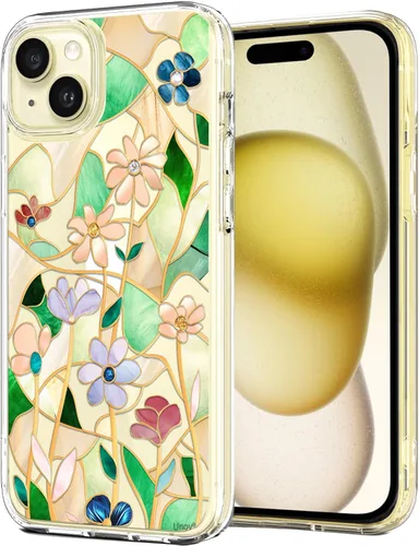 Vista 17 de Unov for iPhone 15 Case, Clear with Design, Slim Fit Good Grip, Embossed Phone Case, Shockproof Protective Cover, Raised Camera Protection, Soft