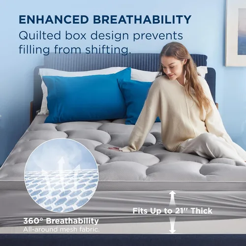 Vista 6 de Bedsure Cubrecolchón Impermeable Tamaño Full - Protector de Colchón Full Tipo Pillow Top con Bolsillo Profundo de 8-21 Pulgadas, 800 GSM Almohadilla