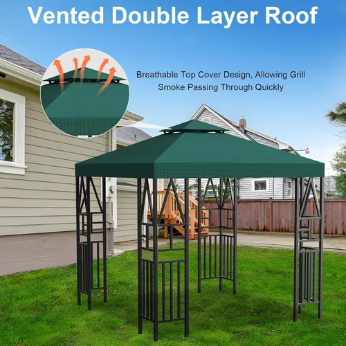 Vista 4 de Cubierta de repuesto para toldo de 10 x 10 pies, doble nivel, con 12 velcros, nailon impermeable con protección UV, refugio al aire libre para Verde
