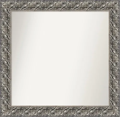Vista 129 de Amanti Art Espejo de baño plateado para sobre fregadero, 26 x 26 pulgadas, espejo cuadrado de níquel pulido, marco de madera tradicional mediano, se