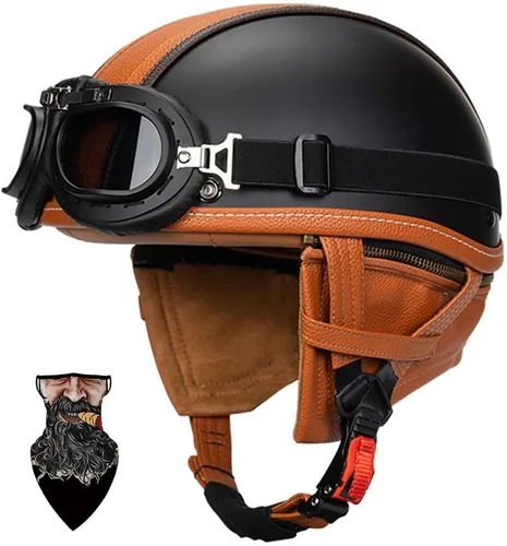 Vista 9 de Casco Moto Retro ABS Ligero 22.93 oz DOT Homologado - Medio Casco Jet para Hombre y Mujer con Doble Ventilación, Forro Desmontable y Hebilla Rápida