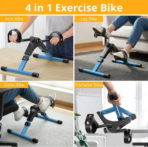 Vista 2 de Pedal ejercitador de piernas y brazos Bicicleta estática con monitor LCD plegable (negro/azul)