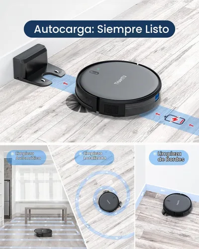 Vista 6 de Robot aspirador, súper delgado y potente robot de aspiración, aspiradora robótica de carga automática, limpia suelos duros para alfombras de pelo