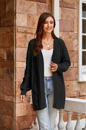 Vista 2 de GRACE KARIN Cárdigan de manga larga para mujer, de gran tamaño, grueso, de punto trenzado, casual, frente abierto, longitud hasta la cadera, ropa