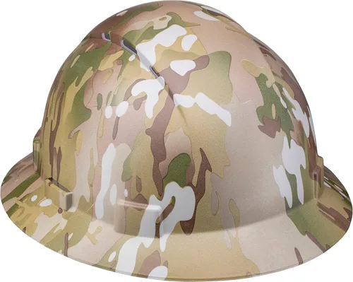 Vista 8 de Casco de construcción OSHA de ala completa con diseño camuflaje ventilado de acabado mate, suspensión de 6 puntos