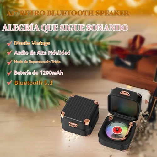 Vista 2 de Altavoz Bluetooth retro con luz de vinilo RGB, Turnables, tocadiscos pequeño, deco estética, sonido estéreo, batería larga, mini altavoz vintage