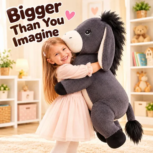 Vista 2 de IKASA Peluche de burro gigante de 33 pulgadas, súper suave, sin cremallera Burro gris oscuro