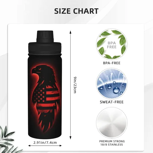 Vista 4 de Black Eagle - Hervidor de agua aislado de acero inoxidable Impresión divertida botella de agua aislada Ideal para deportes y viajes