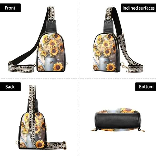 Vista 3 de Sling Backpack Sunflower Vintage Sling Bag for Women Crossbody Shoulder Bag Leather Fanny Pack Chest Bag for Travel Hiking 202A1226