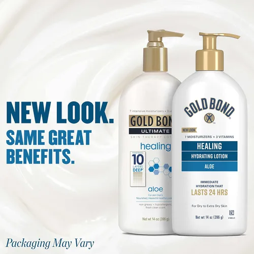 Vista 3 de Gold Bond Loción hidratante curativa, 14 onzas., con aloe, hidrata, hidratación inmediata las 24 horas y crema de manos curativa, 3 onzas.