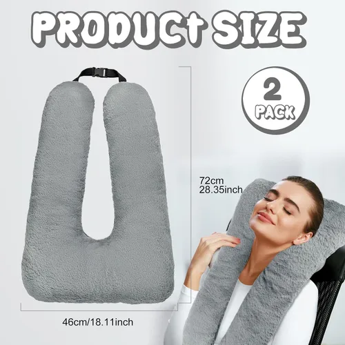Vista 2 de Hoteam 2 almohadas de viaje para automóvil para dormir en forma de U para el asiento trasero, adultos y niños, soporte para cabeza y cuerpo, Gris