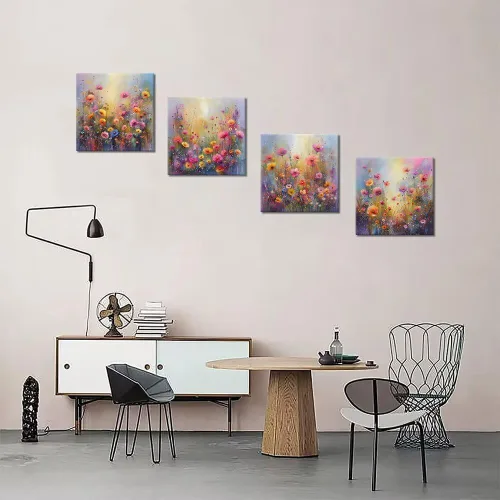 Vista 19 de Wall HDQ Arte de pared de flores para baño, dormitorio, sala de estar, decoración de pared azul y naranja, pintura floral, lienzo impreso, imagen