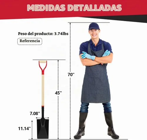 Vista 7 de VNIMTI Pala para Excavar, Pala Resistente con Mango en D de Madera, Pala Plana Cuadrada para Jardinería y Bordeado, 45 Pulgadas