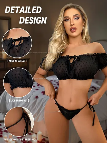 Vista 2 de Buitifo Conjunto de lencería de encaje para mujer, conjunto de pijama sexy con brasier y bragas