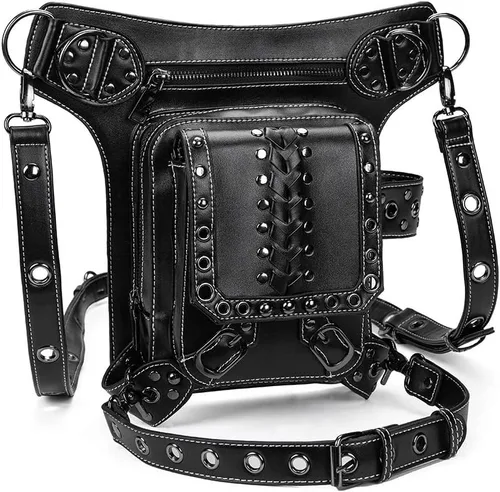 Vista 4 de UIYTR - Bolso retro para mujer, estilo gótico, estilo roco, cintura para mujer, color negro