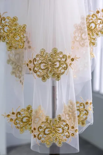 Vista 3 de elliehouse Mujer 2niveles corto encaje de oro boda velo de novia con peine HD23