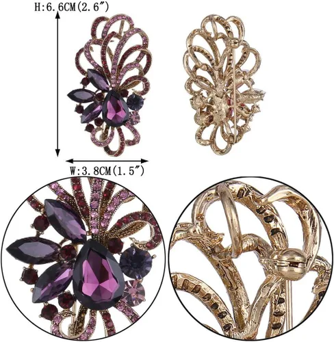 Vista 4 de EVER FAITH Colgante de broche de lágrima con cinta de flor de cristal austriaco