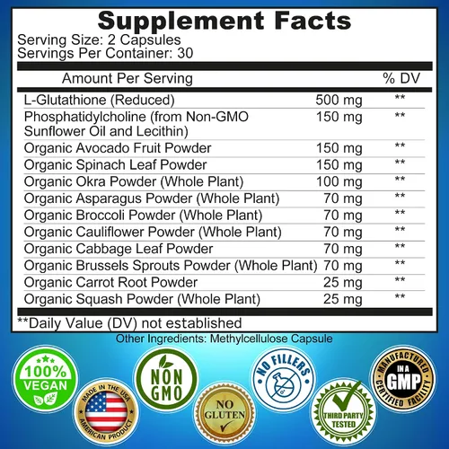 Vista 6 de Suplemento liposomal glutatión 500mg L-glutatión reducido activo