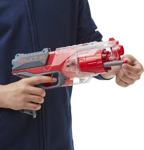 Vista 3 de NERF Elite Disrupter Blaster - Tambor giratorio de 6 dardos, Slam Fire, rojo translúcido (exclusivo de Amazon)