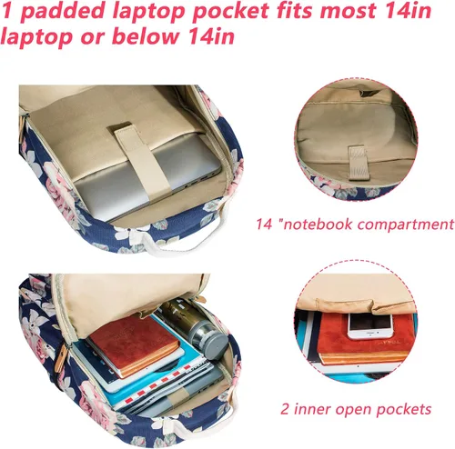 Vista 37 de Leaper Mochila para laptop para mujer: linda mochila floral para escuela, universidad, viajes, trabajo, mochila ligera para niños, Negro margarita