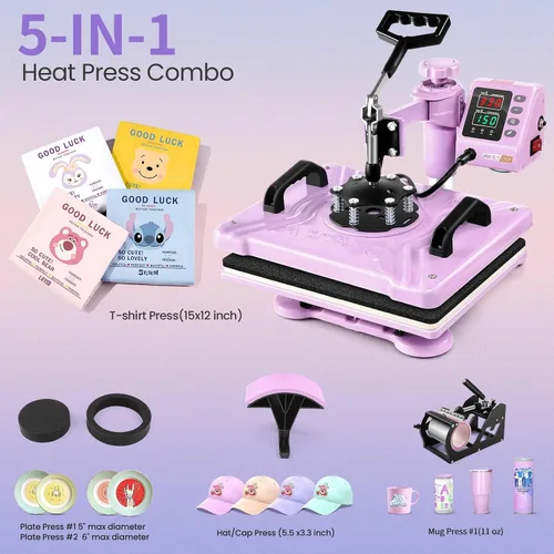 Vista 8 de AKEYDIY Prensa de calor, máquina de prensa de camisetas 5 en 1 de 15 x 12 pulgadas, máquina de transferencia de calor industrial digital de 360°