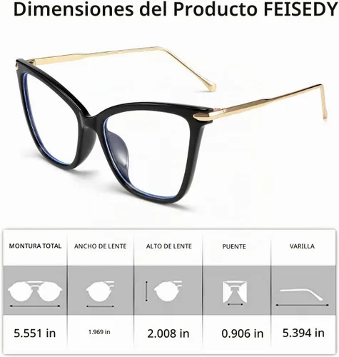 Vista 5 de FEISEDY - Marco de anteojos de ojo de gato de gran tamaño con bloqueo de luz azul para mujer B2589 001 negro