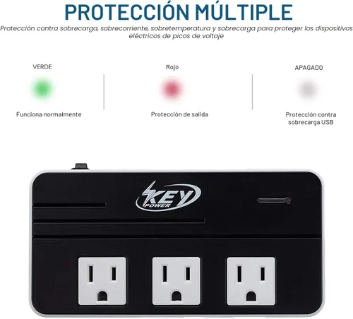Vista 5 de Key Power Convertidor de voltaje reductor de 220 V a 110 V de 230 vatios y adaptador de viaje internacional/convertidor de corriente con puerto