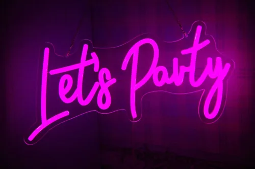 Vista 4 de Letrero de neón Lets Party con luz LED rosa para decoración de pared, despedida de soltera, boda, compromiso, fiesta de cumpleaños con interruptor