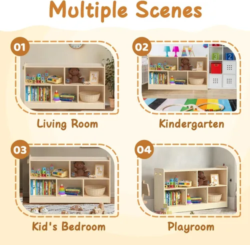 Vista 5 de Estante Montessori de madera, organizadores y almacenamiento de juguetes de 2 estantes, organizador de aula para niños, sala de juegos, guardería