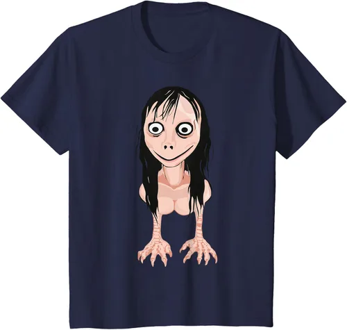Vista 15 de Momo T Shirt - Camiseta de cara espeluznante - Camiseta de Halloween Momo, Negro, S