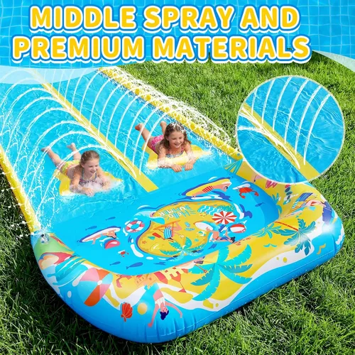 Vista 7 de Toboganes de agua y toboganes de agua dobles de 40 pies con 2 tablas de bodyboard, toboganes de agua inflables gigantes para niños y adultos, patio