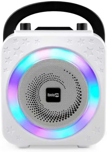 Vista 2 de RockJam Máquina de karaoke Bluetooth recargable de 10 vatios con dos micrófonos, espectáculo de luz y efectos de voz