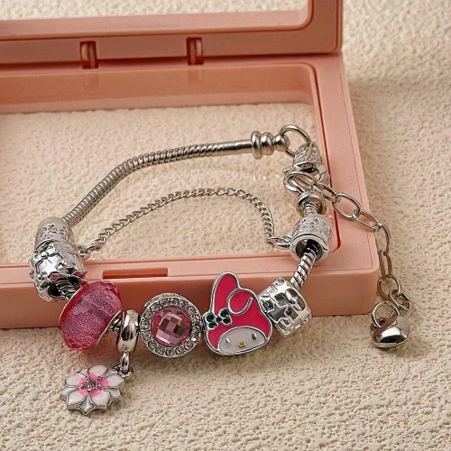 Vista 3 de Pulsera con dijes Kawaii, pulsera ajustable de Hello Kitty, regalos de joyería de moda para mujeres y niñas