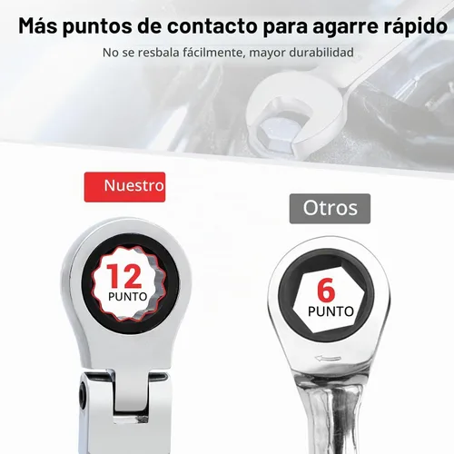 Vista 4 de Pilida - Llave combinada de trinquete de cabeza flexible de 7/16 pulgadas, llave de grado industrial SAE de 12 puntos, diseño de 72 dientes, llave