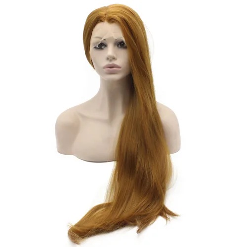 Vista 8 de Mxangel - Peluca de cabello sintético largo y lacio con encaje frontal, color negro, natural atado a mano, resistente al calor