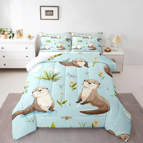 Vista 22 de Erosebridal Blue Ocean - Juego de edredón tamaño individual Juego de ropa de cama de ballena delfín y tortuga marina para niños y niñas, juego