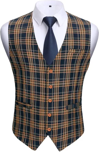 Vista 12 de HISDERN Vest 101 - Chaleco de traje ajustado para hombre con 3 bolsillos para negocios, formal, boda, baile de graduación y esmoquin casual a1-Negro