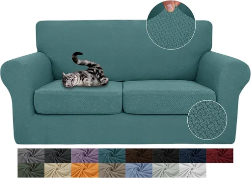 Vista 37 de JIVINER Fundas de sofá de 3 piezas para sofá de 2 cojines, funda elástica para sofá con 2 fundas de cojín de asiento extra grandes, fundas de sofá