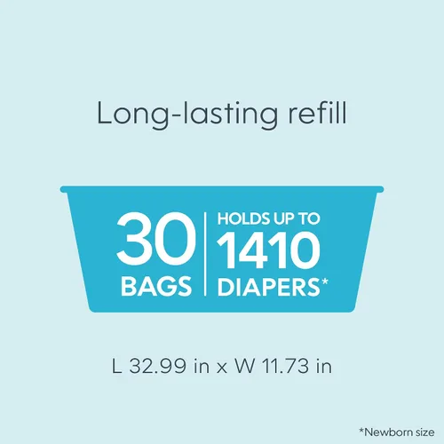 Vista 3 de Diaper Genie Recarga fácil de enrollar 30 bolsas por recambio Capacidad para hasta 1410 pañales para recién nacidos Control de olores Bolsas