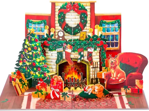 Vista 11 de POPWOW Tarjetas desplegables de tren de Navidad, Papá Noel, reno, tarjeta de felicitación de Navidad 3D, hermoso regalo para niños, marido, esposa