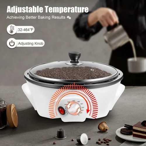 Vista 4 de Tostador de café eléctrico para uso doméstico, tostadora de café de grano de maní de 800 W, temperatura ajustable, para cafeterías, familias, clubes