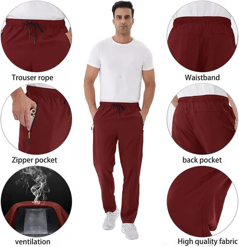 Vista 6 de Rapoo Pantalones ligeros para hombre con bolsillos con cremallera, secado rápido, pantalones deportivos de viaje para entrenamiento